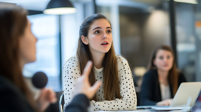  A young entrepreneur pitching her startup to potential investors during a meeting 