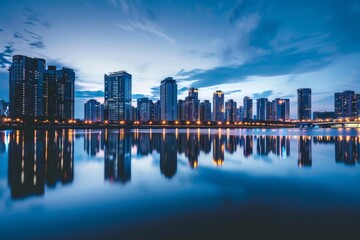 Fototapeta premium cityscape at dusk buildings