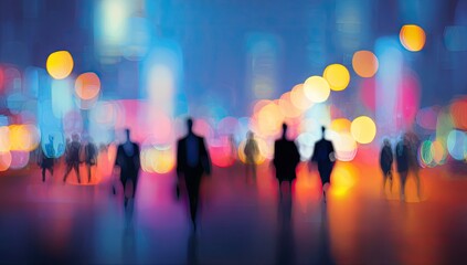 Blurred city night scene with people walking