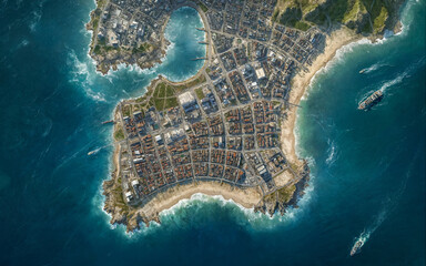 Aerial View of Coastal City Peninsula with Ocean Surroundings