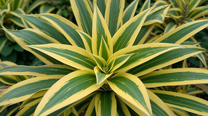 Yellow and green leaves Furcraea foetida with green stripes