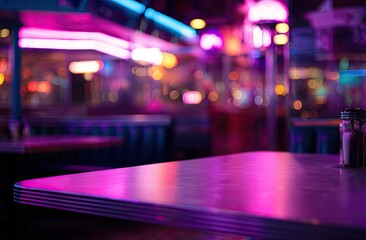 Neon-lit diner interior at night