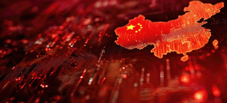 China map overlaid on a circuit board