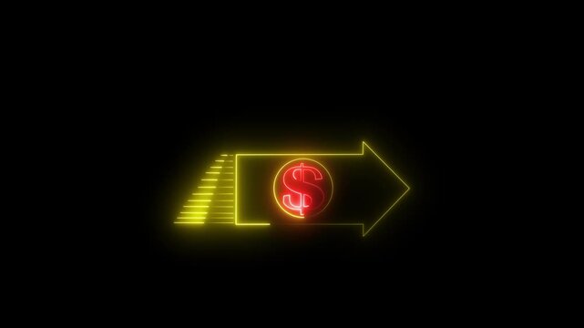 arrow and  dollar icon  money from dollar, Glowing neon line of dollar sign icon and up arrow isolated on transparent background. growth business,