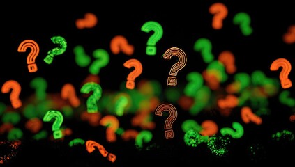Floating question marks, vibrant colors