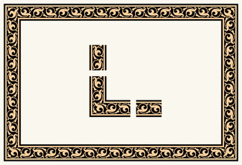 Obraz premium Vector illustration of a rectangular frame ornament design pattern, frame corner border. Suitable for frames, invitations, cards, certificates, etc.