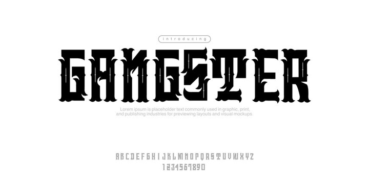 Font Gangster. Gangsta Alphabet for football fans, hooligans and rappers. Bold white letters. Ready for emblem, logo, symbols, graphic projects. American Cuba Loco Bronx and manymore about All getto.