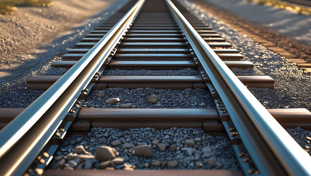Railway Tracks Stretching to the Horizon with Sunlight