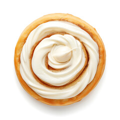 Fototapeta premium Top View of a Frosted Cinnamon Roll with Swirled Cream Cheese Icing