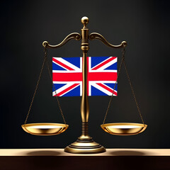 Vector image of justice scales balancing the UK and the EU flag