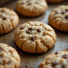 Close up of baked cookies on baking tray