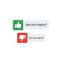 Feedback icons with thumbs up and down representing helpfulness and user interaction.