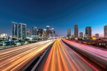 Fototapeta premium Night cityscape highway