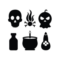 Collection of halloween themed silhouettes featuring a spell book and witch s cauldron
