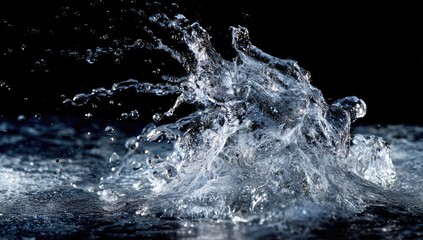 Water splashes on dark surface