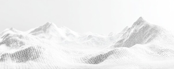 Obraz premium A monochrome digital rendering of a snowy mountain range. A textured, abstract view
