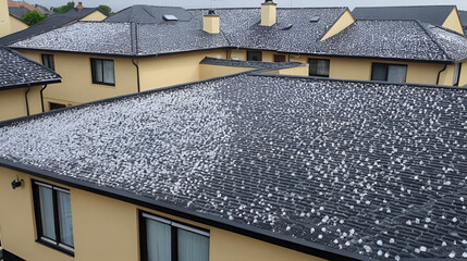 Hail patters against rooftops a rare occurrence in this town