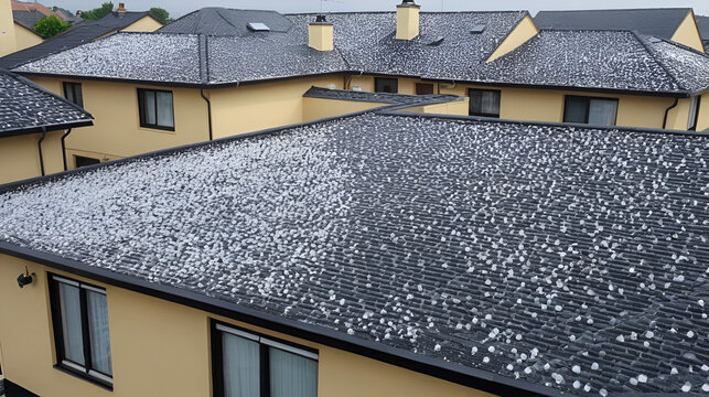 Hail patters against rooftops a rare occurrence in this town