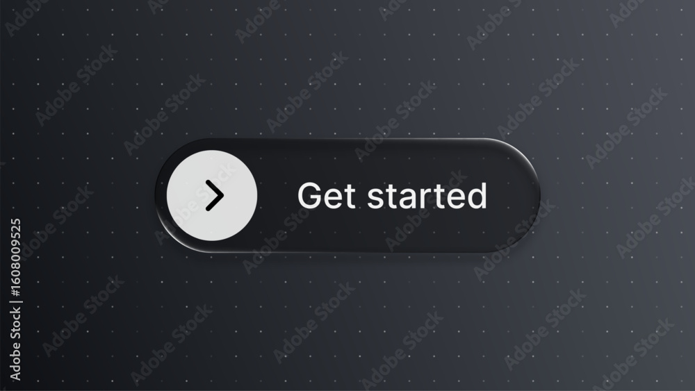 Fototapete Get started button in dark liquid glass black vector design for modern web and app interface. UI element concept.