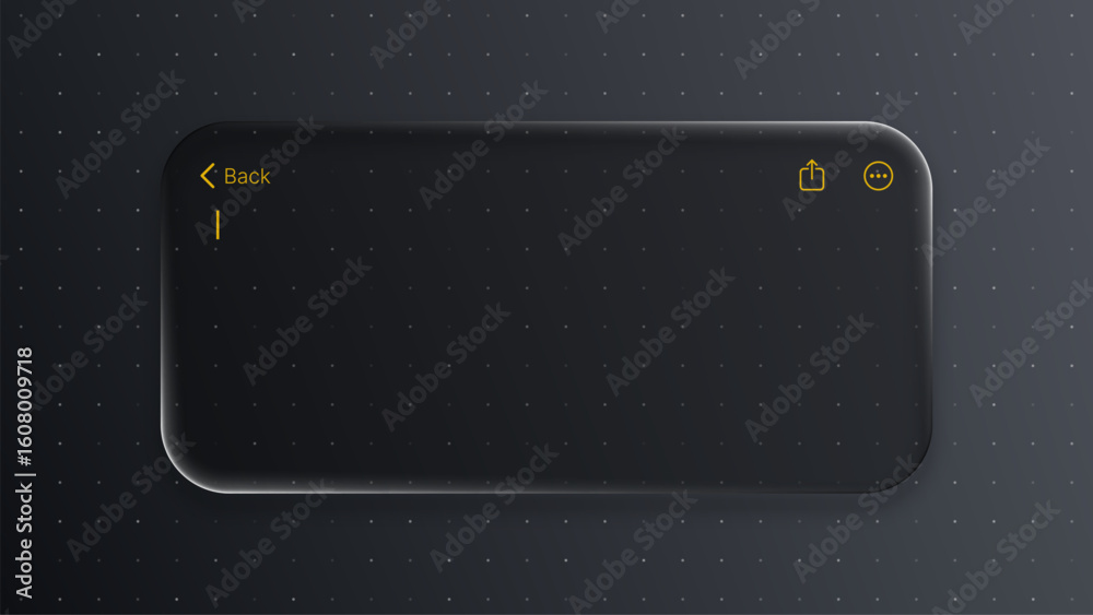 Poster text message box with liquid glass black vector. glassmorphism style chat interface on dark backgrou