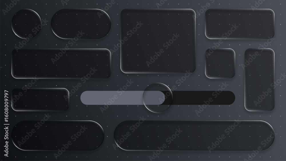 Wall mural set of black liquid glass elements. ui ux mobile app design. modern website interface. futuristic gr