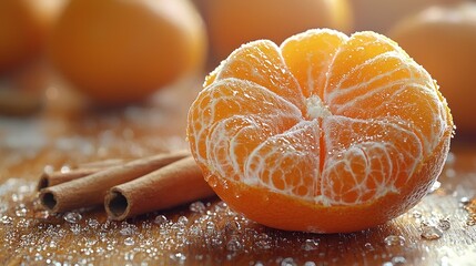 Fresh orange segments with cinnamon