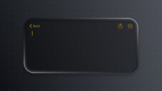Text message box with liquid glass black vector. Glassmorphism style chat interface on dark background. UI design for mobile application.