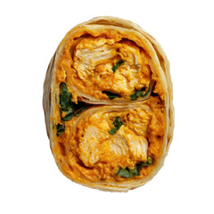 Delicious Chicken Wrap with Creamy Sauce and Fresh Greens in a Soft Tortilla on transparent background