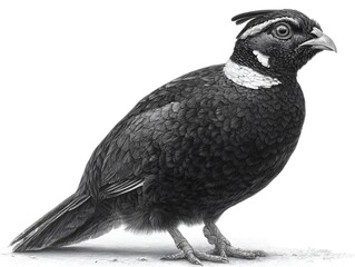 Fototapeta premium Detailed pencil drawing depicts a mountain quail with striking black and white markings and subtle textures.