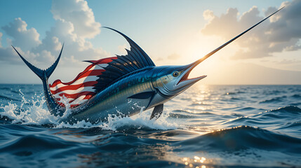 marlin with with american flag.