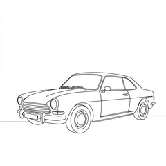 Obraz premium Classic car outline illustration in black and white on plain background retro car continuous line drawing, minimalist design, white background 