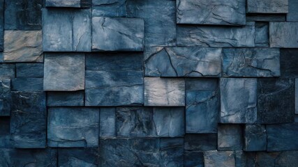 Blue and gray stone block wall art with a modern, abstract design. Perfect for minimalist interior decoration. - Powered by Adobe