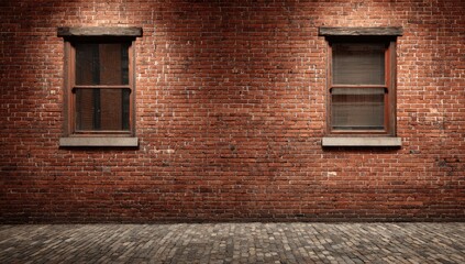 Brick wall with windows at night