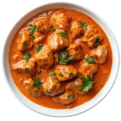 Creamy Chicken Curry with Fresh Herbs in a White Bowl on a Plain Background on transparent background