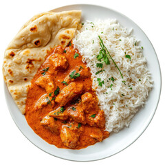 Delicious Chicken Curry with Rice and Naan Bread, Perfect for a Cozy Meal on transparent background