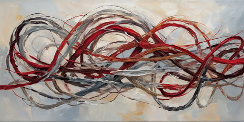 Abstract Swirls of Red and Grey Painting