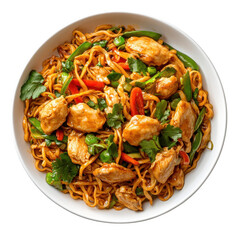 Delicious Chicken Lo Mein with Vegetables in a Wholesome Bowl on transparent background