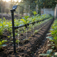 sustainable irrigation setup recycling greywater for crops, complete with IoT monitoring, Recycled Water Drip Irrigation System