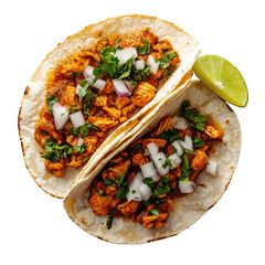 Delicious Chicken Tacos with Fresh Cilantro and Lime, Perfect for a Flavorful Meal on transparent background