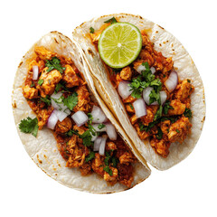 Delicious Chicken Tacos with Cilantro and Lime on Soft Tortillas on transparent background