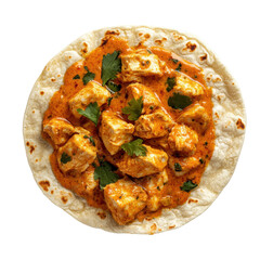 Delicious Chicken Curry with Creamy Sauce on a Soft Tortilla, Perfect for a Cozy Meal at Home on transparent background