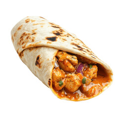 Delicious Chicken Curry Wrap with Soft Tortilla and Flavorful Sauce on transparent background