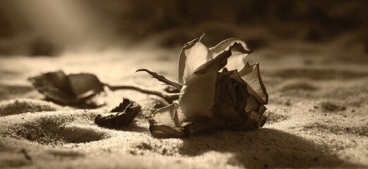 Withered rose in sand