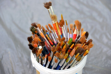 box of art brushes many drawing art hobby passion