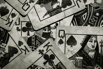 Background of black and white poker cards. Background of playing cards. Russia, Saint-Petersburg, 15 June 2022. 