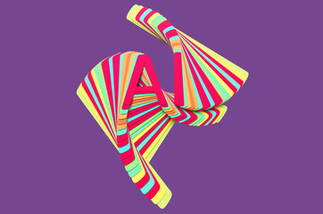 Concept of colored letters AI of artificial intelligence with glitch effect on purple background. 3d rendering illustration.