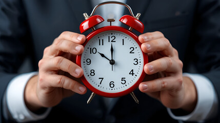 man has a red clock in his hands