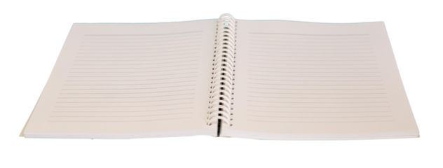 Open Spiral Notebook with Lined Pages on Transparent Background