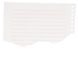 Torn Lined Notebook Paper with Curl on Transparent Background