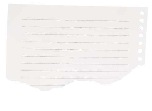 Torn Lined Notebook Paper with Curl on Transparent Background